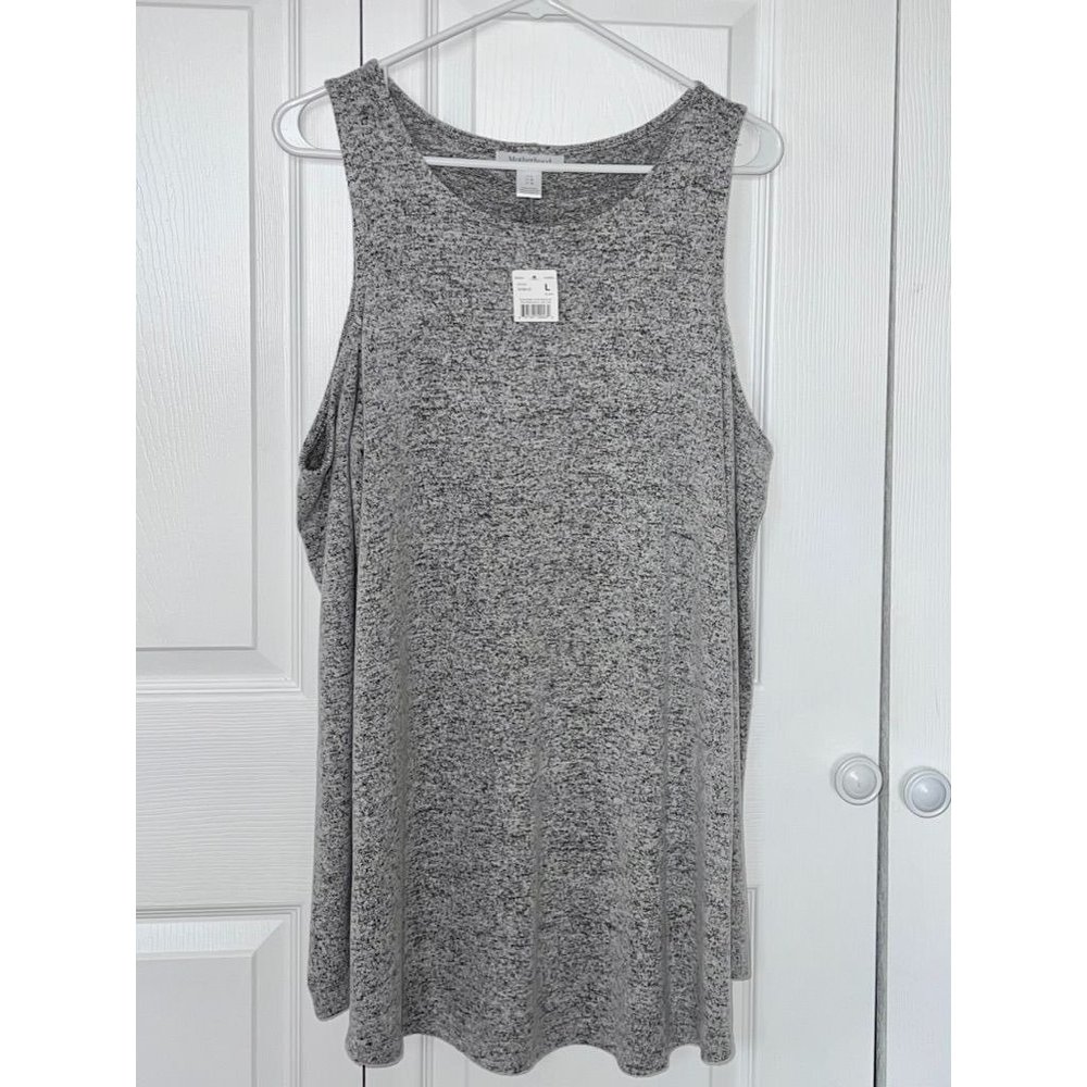 MOTHERHOOD MATERNITY LARGE GRAY COLD SHOULDER SWEATER SHIRT